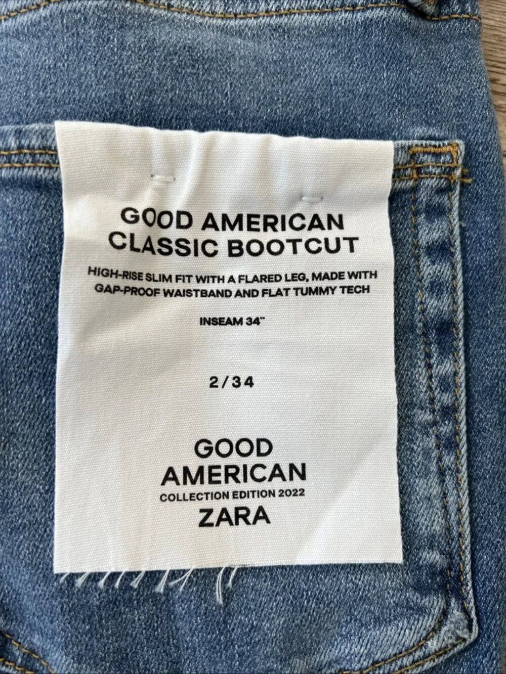 Good‎ American x Zara Classic Bootcut Jeans Womens 2 Leg Slit Full Length New